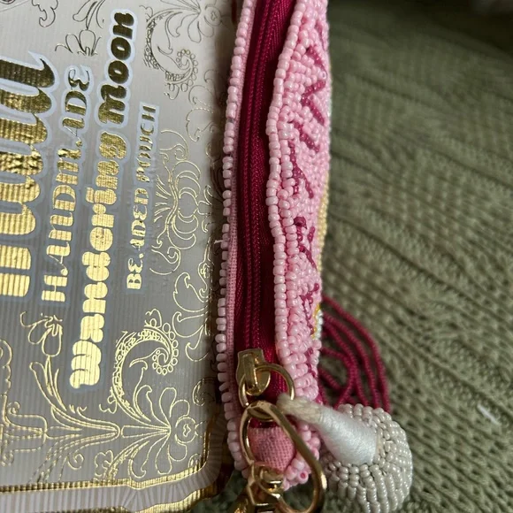 India Handmade Pink Beaded Cocktail Pouch with Tassel - Picture 2 of 9